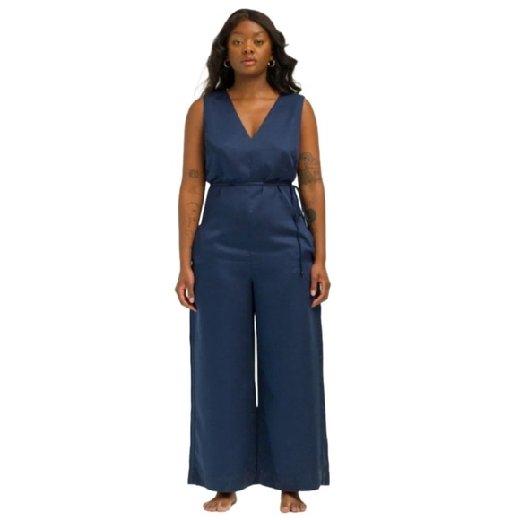 Ettitude Pants - Ettitude Ocean Navy Sateen Jumpsuit Luxurious
 New in Box Size: XLarge Ettitude